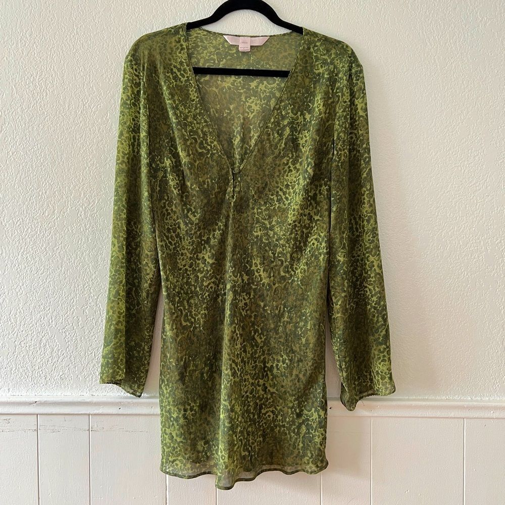 Vintage Victorias Secret olive green semi sheer Y2K mini dress dolly L - Picture 1 of 12
